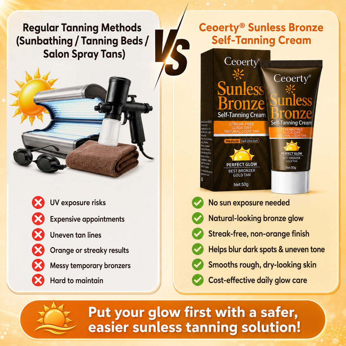 Ceoerty® Sunless Bronze Self-Tanning Cream🥕✨No-Sun Natural Bronze Glow with DHA + Beta-Carotene for Streak-Free, Non-Orange, Hydrating Tan & Smoother-Looking Uneven Skin🔥(A)