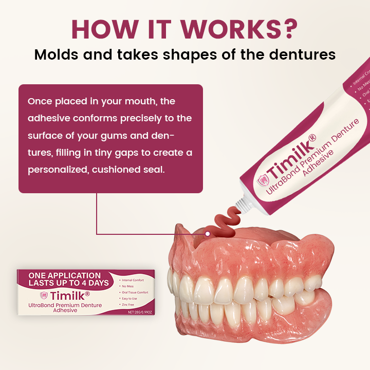 Timilk® UltraBond Premium Denture Adhesive 🔥 FDA Certified (Clinically Proven 4-Day Hold for Secure, Comfortable & Zinc-Free Denture Fit 🦷) 🔥（A）