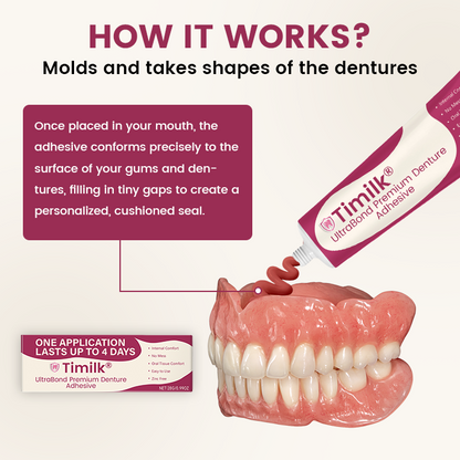 Timilk® UltraBond Premium Denture Adhesive 🔥 FDA Certified (Clinically Proven 4-Day Hold for Secure, Comfortable & Zinc-Free Denture Fit 🦷) 🔥（A）