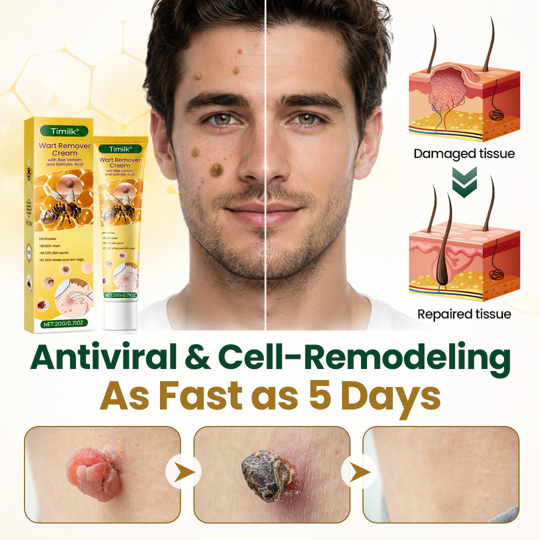Timilk® Wart Remover Cream with Bee Venom and Salicylic Acid – Skin Tag Removal & Skin Repair Formula for Face and Body🔥（A）