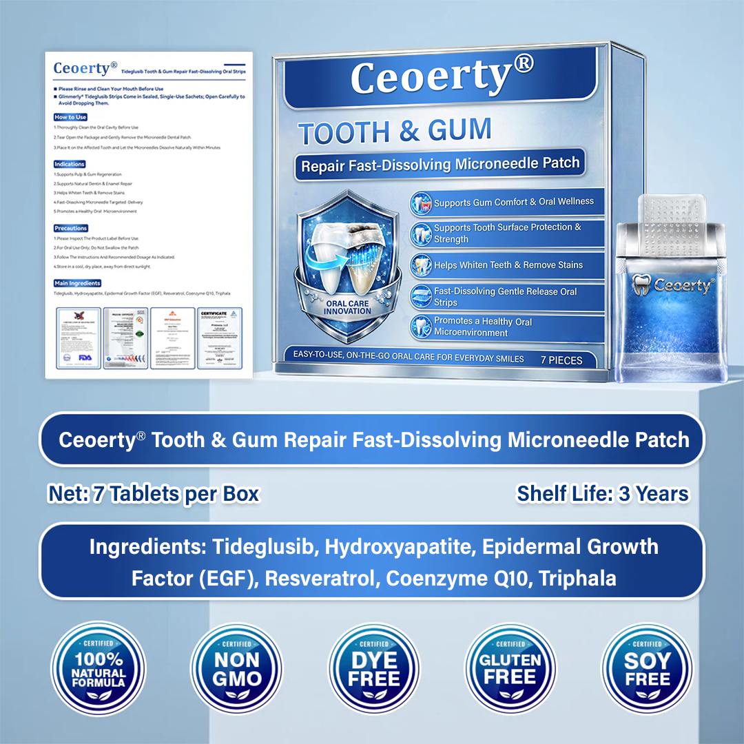 (NEW)Ceoerty® Tooth & Gum Repair Fast-Dissolving Microneedle Patch✨ (𝟓-𝐢𝐧-𝟏 💎 𝐑𝐞𝐛𝐮𝐢𝐥𝐝 𝐄𝐧𝐚𝐦𝐞𝐥 & 𝐃𝐞𝐧𝐭𝐢𝐧 • 𝐒𝐭𝐫𝐞𝐧𝐠𝐭𝐡𝐞𝐧 𝐆𝐮𝐦𝐬 • 𝐄𝐫𝐚𝐝𝐢𝐜𝐚𝐭𝐞 𝐓𝐚𝐫𝐭𝐚𝐫 & 𝐎𝐝𝐨𝐫 • 𝐖𝐡𝐢𝐭𝐞𝐧𝐢𝐧𝐠 • 𝐒𝐭𝐨𝐩 𝐓𝐨𝐨𝐭𝐡 𝐒𝐞𝐧𝐬𝐢𝐭𝐢𝐯𝐢𝐭𝐲)🔥🔥