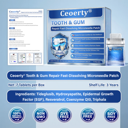 (NEW)Ceoerty® Tooth & Gum Repair Fast-Dissolving Microneedle Patch✨ (𝟓-𝐢𝐧-𝟏 💎 𝐑𝐞𝐛𝐮𝐢𝐥𝐝 𝐄𝐧𝐚𝐦𝐞𝐥 & 𝐃𝐞𝐧𝐭𝐢𝐧 • 𝐒𝐭𝐫𝐞𝐧𝐠𝐭𝐡𝐞𝐧 𝐆𝐮𝐦𝐬 • 𝐄𝐫𝐚𝐝𝐢𝐜𝐚𝐭𝐞 𝐓𝐚𝐫𝐭𝐚𝐫 & 𝐎𝐝𝐨𝐫 • 𝐖𝐡𝐢𝐭𝐞𝐧𝐢𝐧𝐠 • 𝐒𝐭𝐨𝐩 𝐓𝐨𝐨𝐭𝐡 𝐒𝐞𝐧𝐬𝐢𝐭𝐢𝐯𝐢𝐭𝐲)🔥🔥（A）