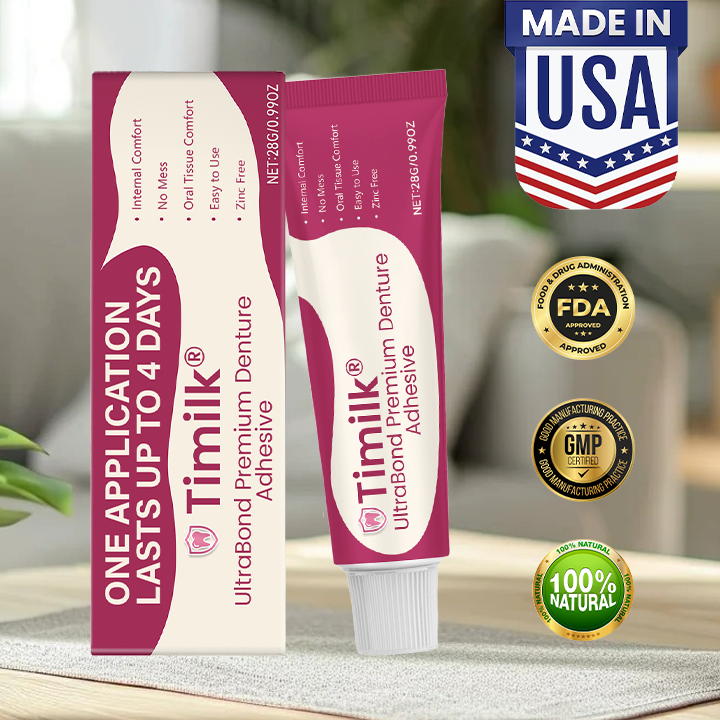 Timilk® UltraBond Premium Denture Adhesive 🔥 FDA Certified (Clinically Proven 4-Day Hold for Secure, Comfortable & Zinc-Free Denture Fit 🦷) 🔥（A）