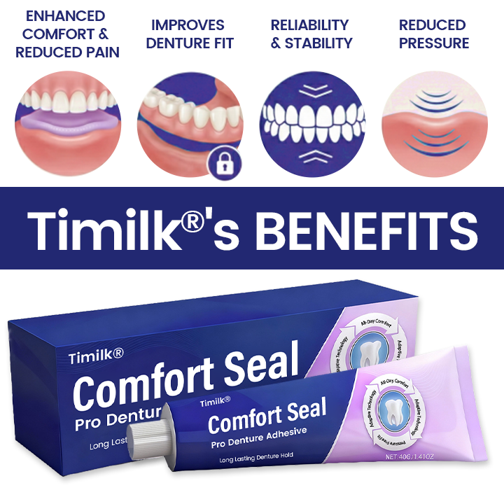 LIMITED SPECIAL OFFER 🔥 Timilk® Comfort Seal Pro Denture Adhesive🦷💜FDA Certified (Clinically Proven 96-   Hour Lock Hold for   Secure, Comfortable &   Zinc-Free Denture Fit)