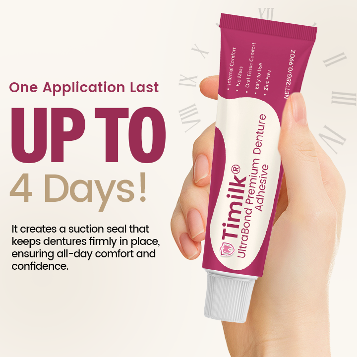Timilk® UltraBond Premium Denture Adhesive 🔥 FDA Certified (Clinically Proven 4-Day Hold for Secure, Comfortable & Zinc-Free Denture Fit 🦷)(A)