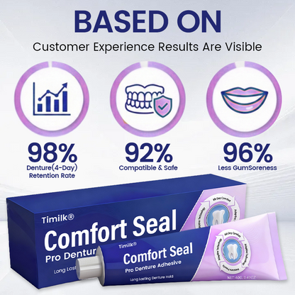 LIMITED SPECIAL OFFER 🔥 Timilk® Comfort Seal Pro Denture Adhesive🦷💜FDA Certified (Clinically Proven 96-   Hour Lock Hold for   Secure, Comfortable &   Zinc-Free Denture Fit)