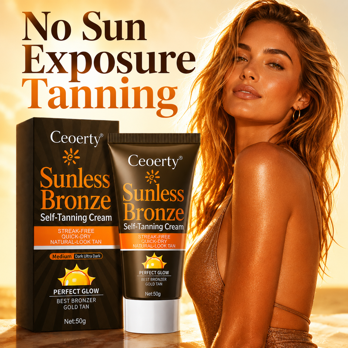 Ceoerty® Sunless Bronze Self-Tanning Cream🥕✨No-Sun Natural Bronze Glow with DHA + Beta-Carotene for Streak-Free, Non-Orange, Hydrating Tan & Smoother-Looking Uneven Skin🔥（A）